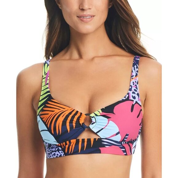 NWT Bar III Palm Prowl O-Ring Bikini Top Sz XS Multicolor Floral Push Up Lined - Picture 1 of 11